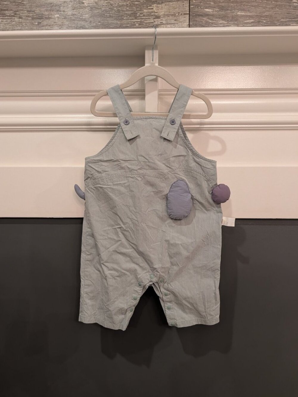Pa pa light grey-blue overalls with elephant detail, kids 2T like new